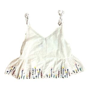 M.I.H. Embroidered Top 56% Linen 44% Cotton Floral Garden Prairie Sz L